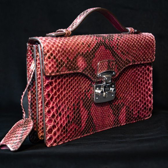 GUCCI Python Lady Lock Mini Briefcase Red Purple - INCREDIBLE - Picture 3 of 13